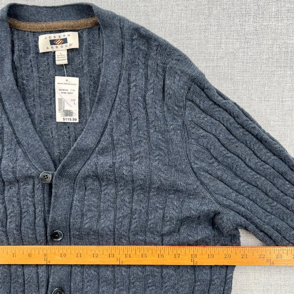 NEW Joseph Abboud Cardigan Sweater Mens L Blue Cable Knit Wool Blend V-Neck Dad